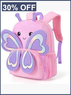 Kids Backpack for Girls 4-6 Butterfly Bookbag 15" Preschool Kindergarten